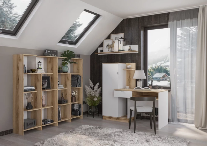 Юкки СТ 1Я 1500 Стол компьютерный СТЕНД (фасад БЕЛЫЙ/корпус ДУБ ДЕЛАНО (1500*1300*600))