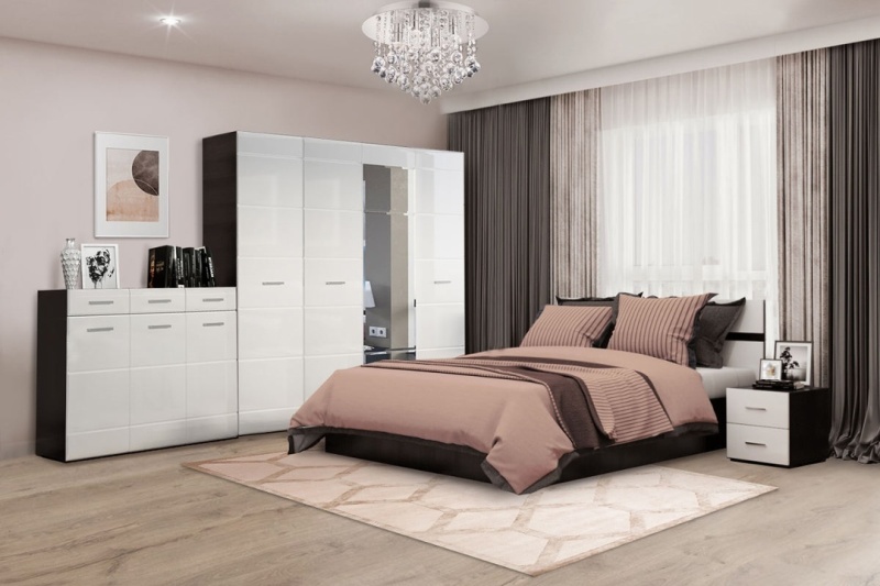 Спальня Вегас Шкаф 3-х ств. 1,5 СТЕНД (фасад МДФ БЕЛЫЙ ГЛЯНЕЦ/корпус ВЕНГЕ)