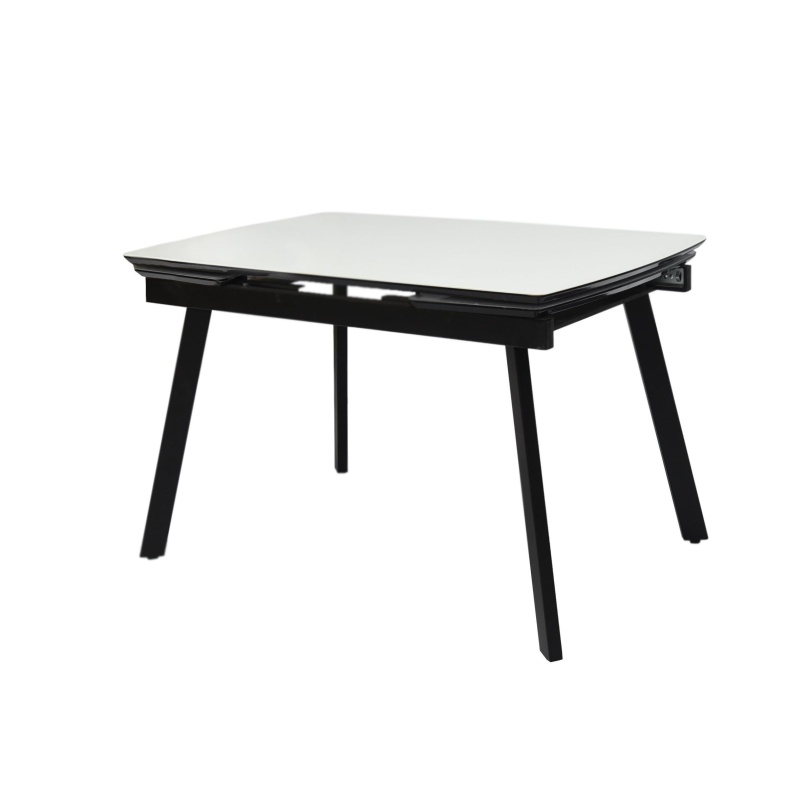 Стол Мадрид Люкс Про Керамика 1400 Ваша мебель (Керамика 23 B Oriental Aoxue мрамор белый, МДФ+пленка черная, Опора №10 муар черный (1400(2000)х850))