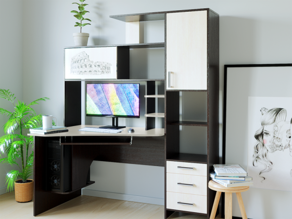 Стол компьютерный КЛ 6.0 ЛЕВЫЙ РОСТОК (Венге / Дуб молочный)