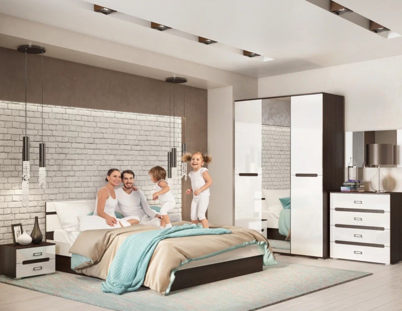 Спальный гарнитур Ким Комод (850) МИФ (Белый глянец холодный, венге)