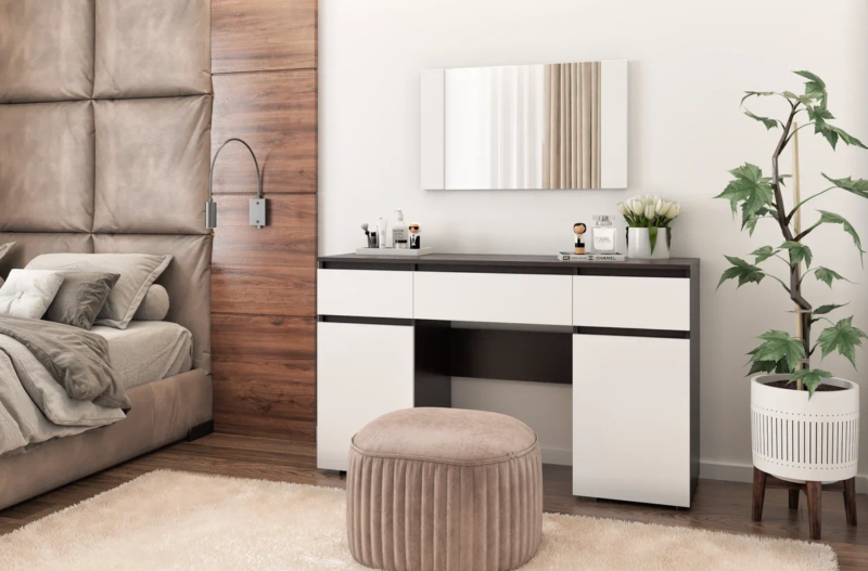 Спальный гарнитур Ким Туалетный стол МИФ (Белый глянец холодный, венге)