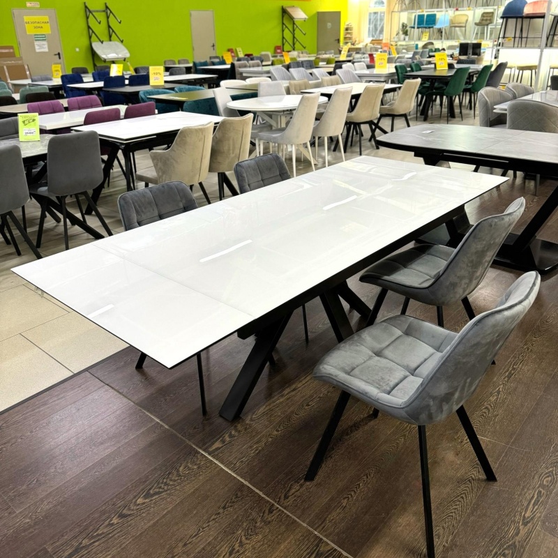 Стол Ривьер Стекло 1400 Ваша Мебель (Стекло белое, мдф+пленка черная, опоры муар черные (1400 (2000)х850))