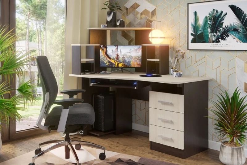 Стол компьютерный №1 СТЕНД (БЕЛФОРТ/ВЕНГЕ (1,3х1,3х0,8))