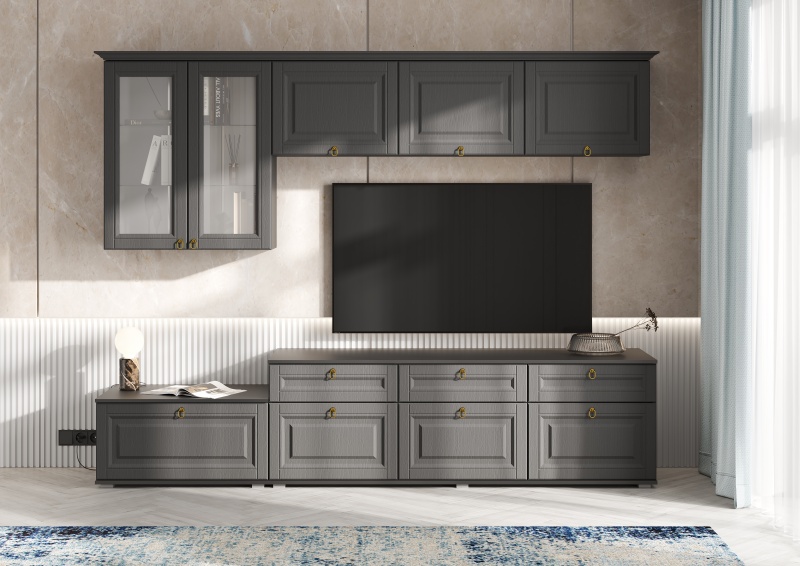 Гостиная Престиж-1 ПВХ Пенал глухой МИФ (Графит/Графит структурный)