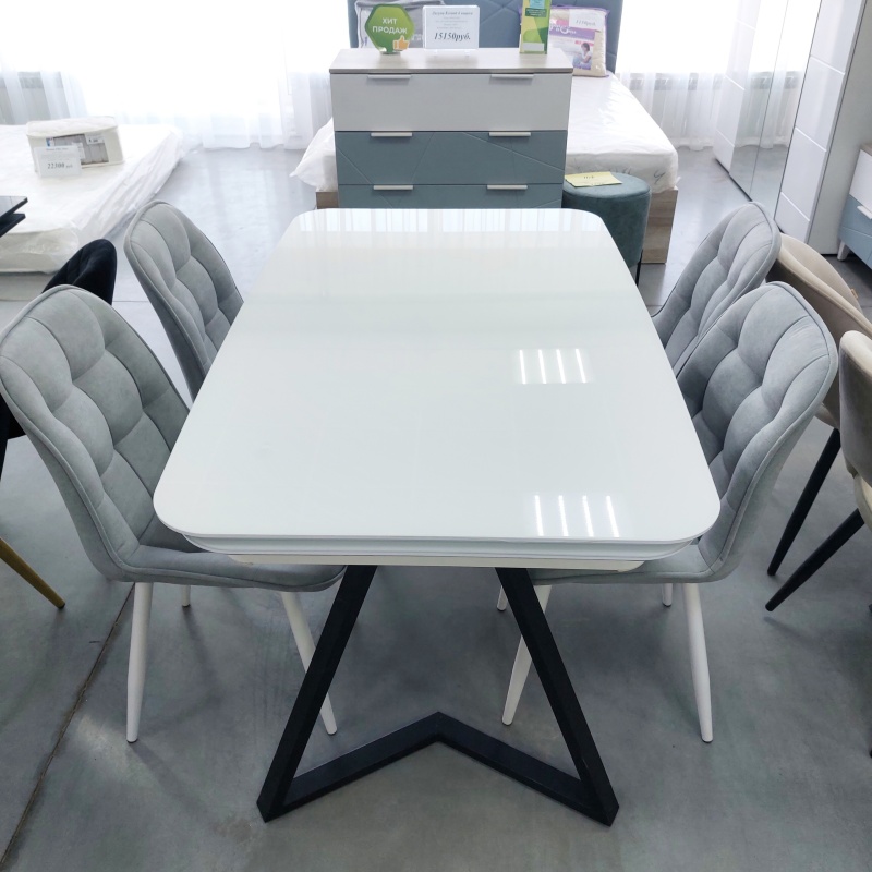 Стол Кронос Стекло 1400 Ваша Мебель (стекло белое, каркас черный муар, ЛДСП бел./Основание М черный муар (1400(2200)х850) СНЯТ)