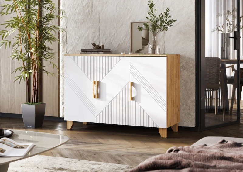 Ирис Комод (1200) МИФ (Браш Вайт, Дуб Крафт золото)