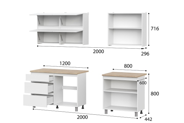 Кухонный гарнитур Токио (2000) (ЛДСП) SV-мебель (Белый текстурный/Дуб сонома (2000*2140*442*Глубина столешницы 600 мм))