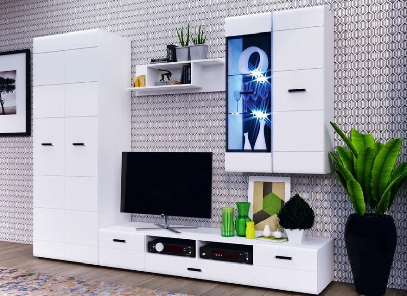 Гостиная Нэнси NEW Комод (3 д.+3ящ.) (МДФ) МИФ (Белый глянец холодный, Белый)