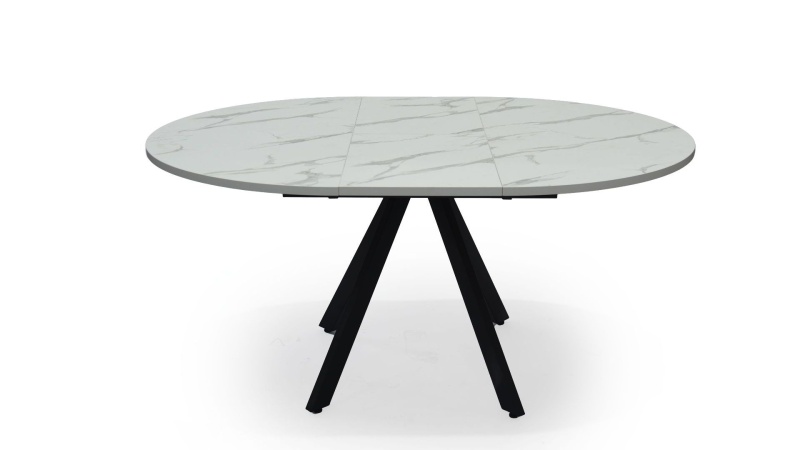 Стол Бахус Керамика 1200 Ваша Мебель (Керамика ДГ-3 мрамор белый, мдф+пленка черная, опоры муар черные (d=1200(1600)))