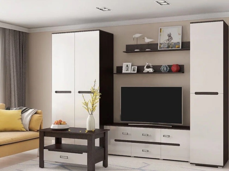 Гостиная Ким Тумба ТВ МИФ (Белый глянец холодный, венге)