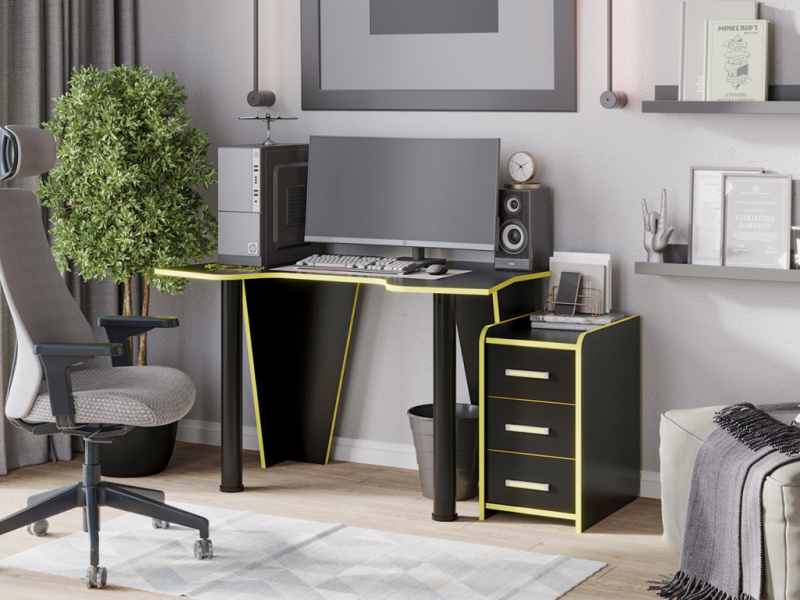 Стол компьютерный КЛ 9.1 РОСТОК (Черный/Желтый)