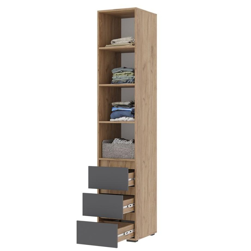 Хелен/Люмо ПН 03 Пенал закрытый СТЕНД/ТВД (фасад СЕРЫЙ ГРАФИТ 0162/корпус ДУБ КРАФТ ЗОЛОТО)