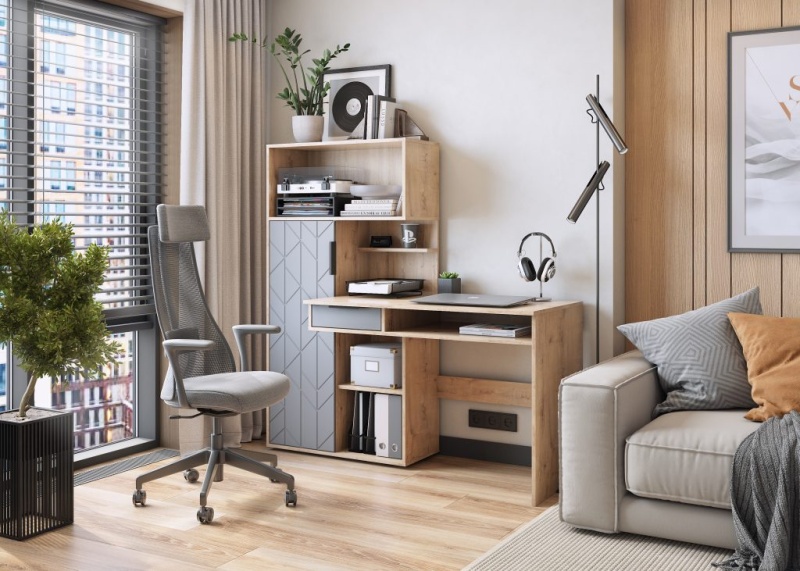 Стол компьютерный Бэйсик МЛЕК (Дуб Бунратти/Белый снег софт)