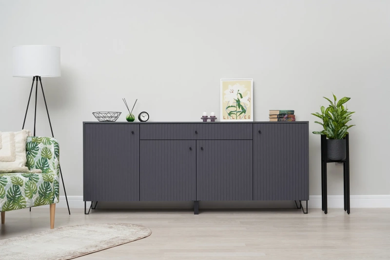 Гостиная Оливия Комод МИФ (Графит, Графит Софт СНЯТ)