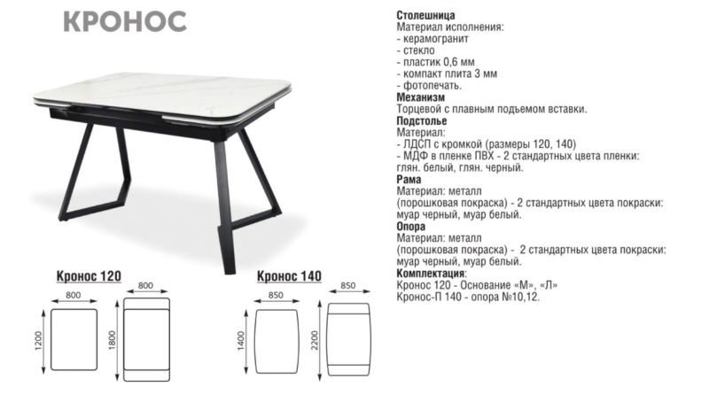 Стол Кронос Стекло 1400 Ваша Мебель (стекло белое, МДФ белый, каркас белый+Опора №10 муар белый (1400(2200)х850) СНЯТ)