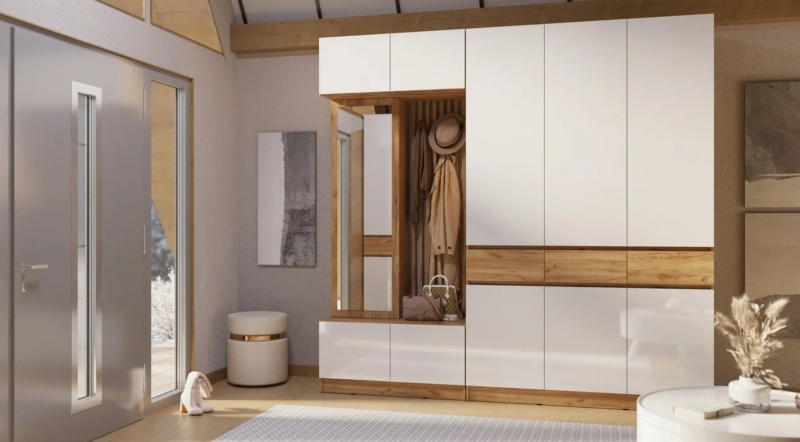 Прихожая Роджина Шкаф 2-х ств. МИФ (Белый глянец, Дуб крафт (КРОМКА ДУБ СОНОМА))