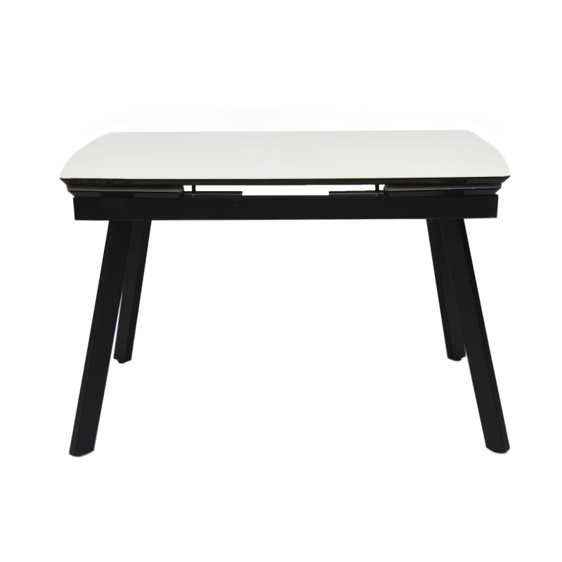 Стол Мадрид Люкс Про Керамика 1400 Ваша мебель (Керамика 23 B Oriental Aoxue мрамор белый, МДФ+пленка черная, Опора №10 муар черный (1400(2000)х850))