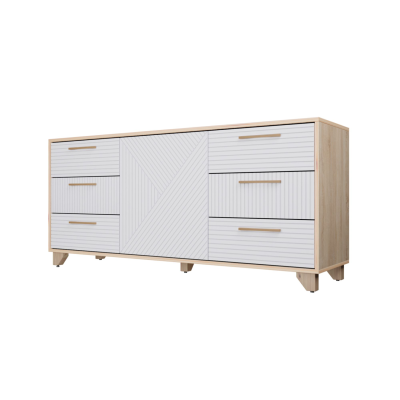Копенгаген Комод (12 СТУЛЬЕВ) (Корпус: ЛДСП Дуб Сонома, Фасад: МДФ Белый мат)