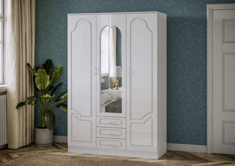 Гармония Шкаф 3-х ств. МИФ (Белый глянец холодный, белый)