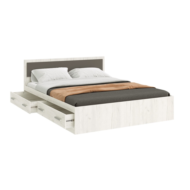 Спальный гарнитур Фиеста NEW Кровать 1,6м с ящиками МИФ (Графит/Дуб Крафт Белый)