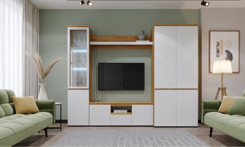 Гостиная Гретта Полка навесная 1350 ПАМИР (Крафт золотой-Белый)