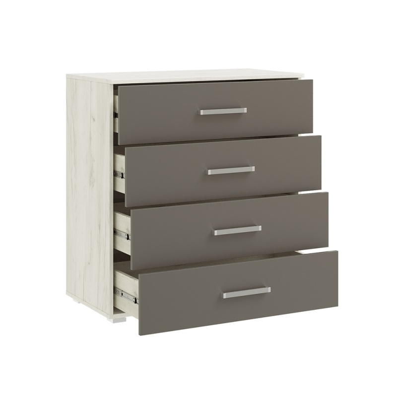Спальный гарнитур Фиеста NEW Комод 4 ящика (800) МИФ (Графит/Дуб Крафт Белый)