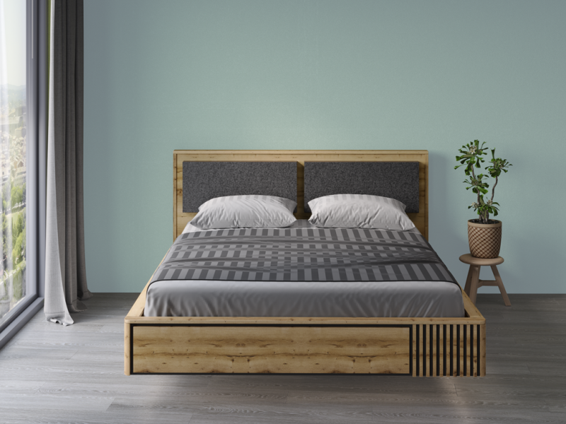 НКМ Аэлита секция №12 кровать 1600 парящая РОСТОК (Дуб Вотан / Черный (1774*1016*2145))