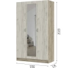 Басса (Бася)/Брио ШК 553 Шкаф 3-х ств. с зеркалом СТЕНД/ТВД (фасад ДУБ КРАФТ БЕЛЫЙ/корпус ДУБ КРАФТ СЕРЫЙ (1,2х2,02х0,506))