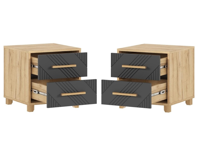 Спальный гарнитур Ирис Тумбы прикроватные (в компл. 2шт, цена указана за 1ед.) МИФ (Браш Графит, Дуб Крафт золото)