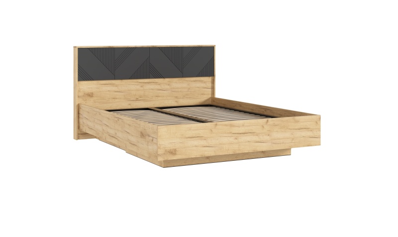 Спальный гарнитур Ирис Кровать парящая 1,6м (ортопед дерево) МИФ (Браш Графит, Дуб Крафт золото)