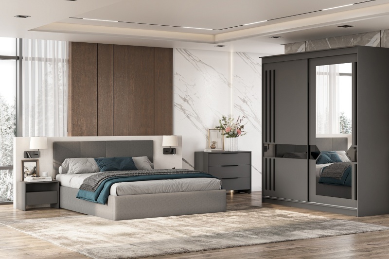 Кровать двойная №4 мягкая SV-мебель (Ткань серый (1,6*2,0))