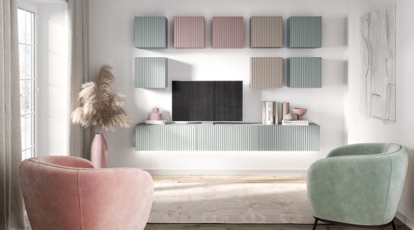 Гостиная Оливия Шкаф навесной малый МДФ МИФ (Глиняный серый/Шарли Мокко)