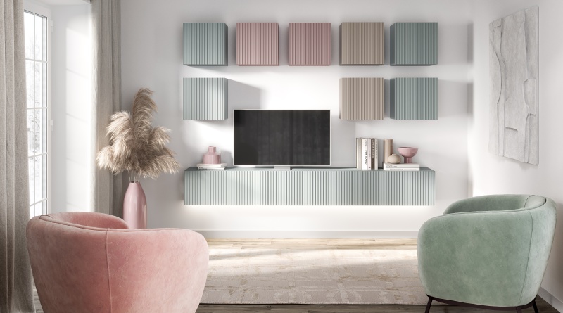 Гостиная Оливия Шкаф навесной малый МДФ МИФ (Сумеречный голубой/Шарли бриз)