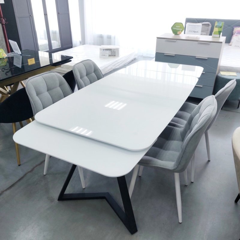 Стол Кронос Стекло 1400 Ваша Мебель (стекло белое, каркас черный муар, ЛДСП бел./Основание М черный муар (1400(2200)х850) СНЯТ)