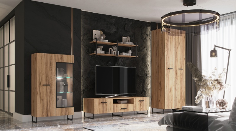 Гостиная Нэнси LOFT Тумба ТВ 1600 (ЛДСП) МИФ (Дуб Крафт золото/Дуб Крафт золото)