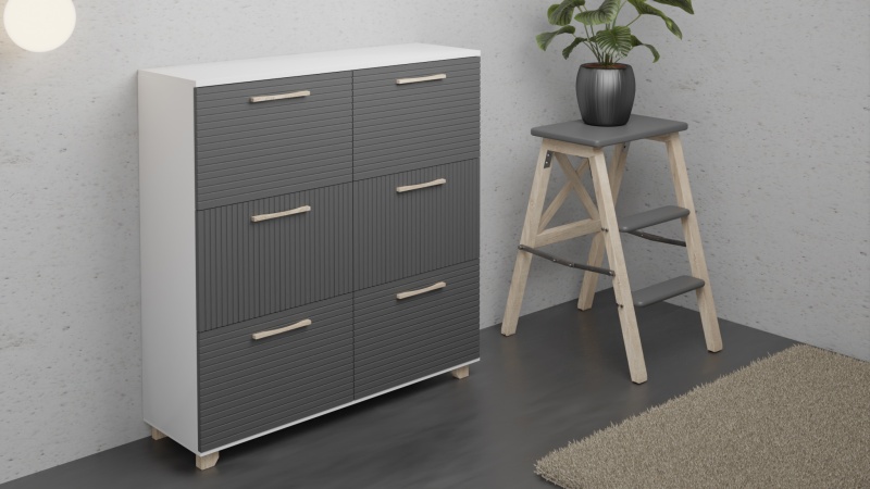 Копенгаген Обувница 6 ящиков (12 СТУЛЬЕВ) (Корпус: ЛДСП Белый, Фасад: МДФ Серый графит)