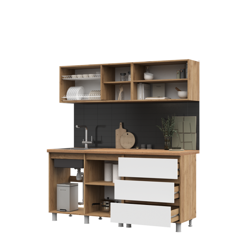 Кухня Хелен/Люмо 1,7 СТЕНД/ТВД (фасад БЕЛЫЙ/корпус ДУБ КРАФТ ЗОЛОТО)