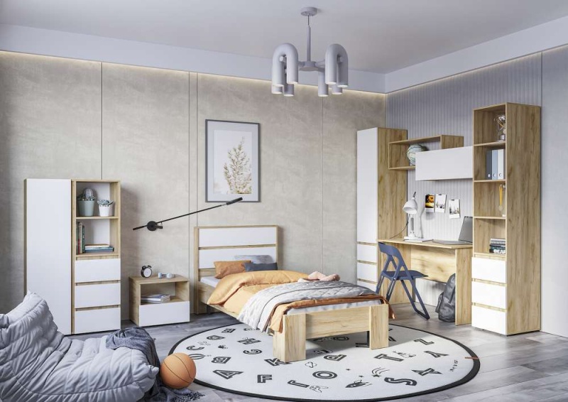 Хелен/Люмо ШК 03 Шкаф СТЕНД/ТВД (фасад БЕЛЫЙ/корпус ДУБ КРАФТ ЗОЛОТО)