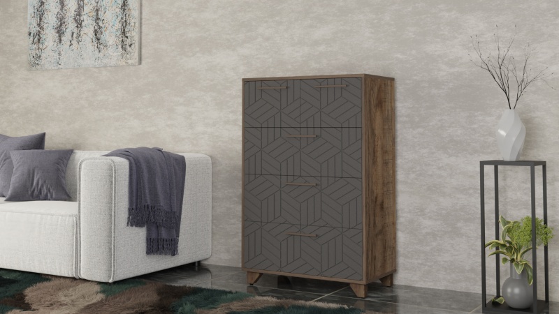 Амстердам Комод (12 СТУЛЬЕВ) (Корпус: ЛДСП Дуб Самдал, Фасад: МДФ Серый графит)