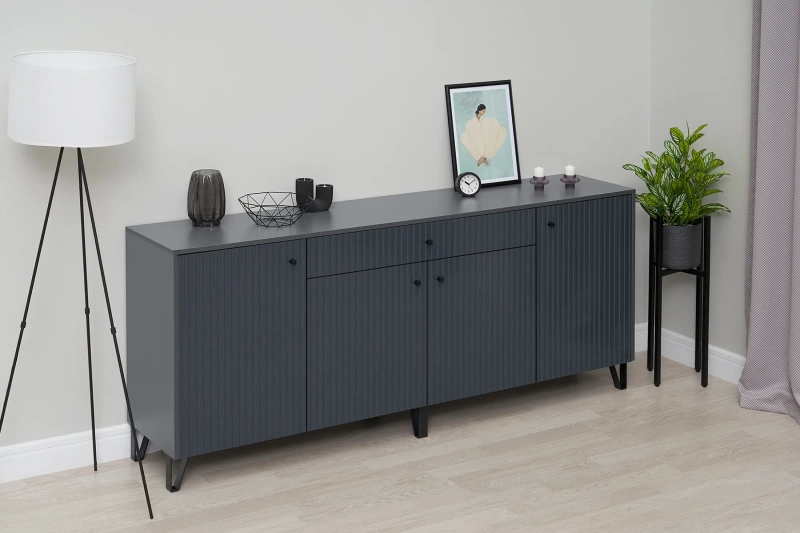 Гостиная Оливия Комод МИФ (Графит, Графит Глянец)