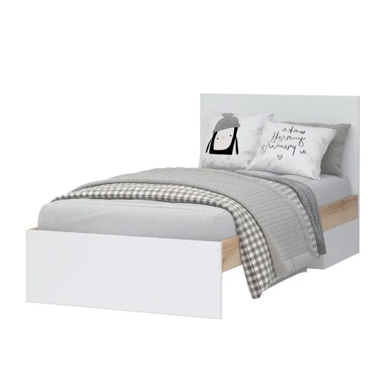 Юкки КР 900 Кровать 0.9х2.0 СТЕНД (фасад БЕЛЫЙ/корпус ДУБ ДЕЛАНО (940*860*2032))