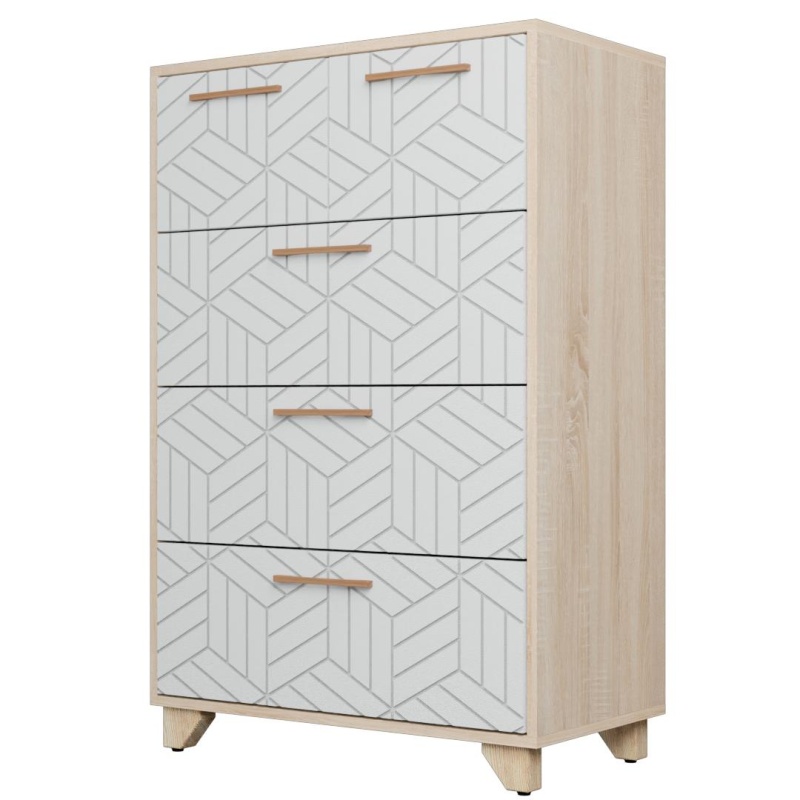 Амстердам Комод (12 СТУЛЬЕВ) (Корпус: ЛДСП Дуб Сонома, Фасад: МДФ Белый мат)