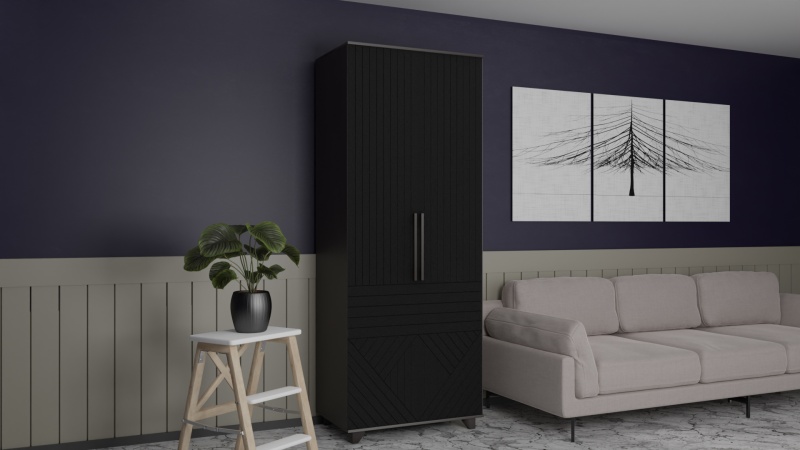 Копенгаген Шкаф 2-х ств. (12 СТУЛЬЕВ) (Корпус: ЛДСП Венге, Фасад: МДФ Черный мат)