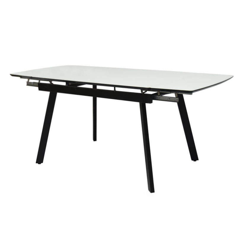 Стол Мадрид Люкс Про Керамика 1400 Ваша мебель (Керамика 23 B Oriental Aoxue мрамор белый, МДФ+пленка черная, Опора №10 муар черный (1400(2000)х850))