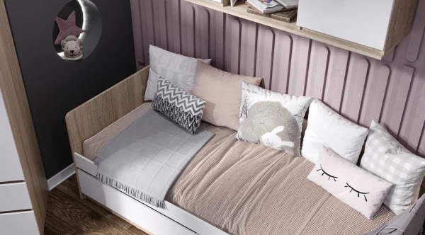 Челси Кровать детская 0,8м МИФ (Белый глянец холодный, дуб сонома)