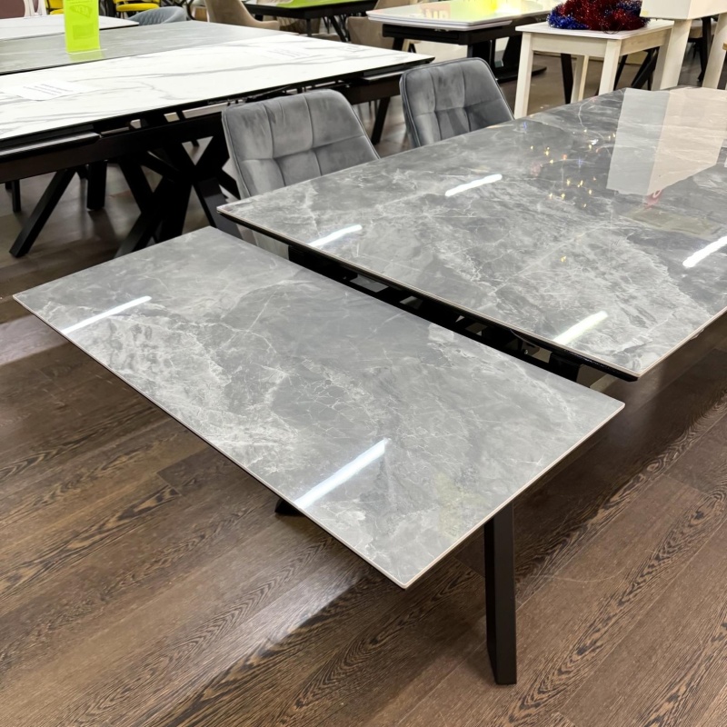 Стол Атлант Керамика 1400 Ваша Мебель (керамика ДГ-2 Мрамор черный осн.муар+Основание "Л"Н=670 МУАР черный (1400(2200)х850) СНЯТ)