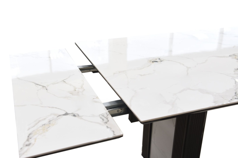 Стол Джорджио Керамика 2000 Ваша Мебель (Керамика 17 B Italian Fish мрамор белый, МДФ черный, каркас муар черный (полка 300;2000(2600)х900))