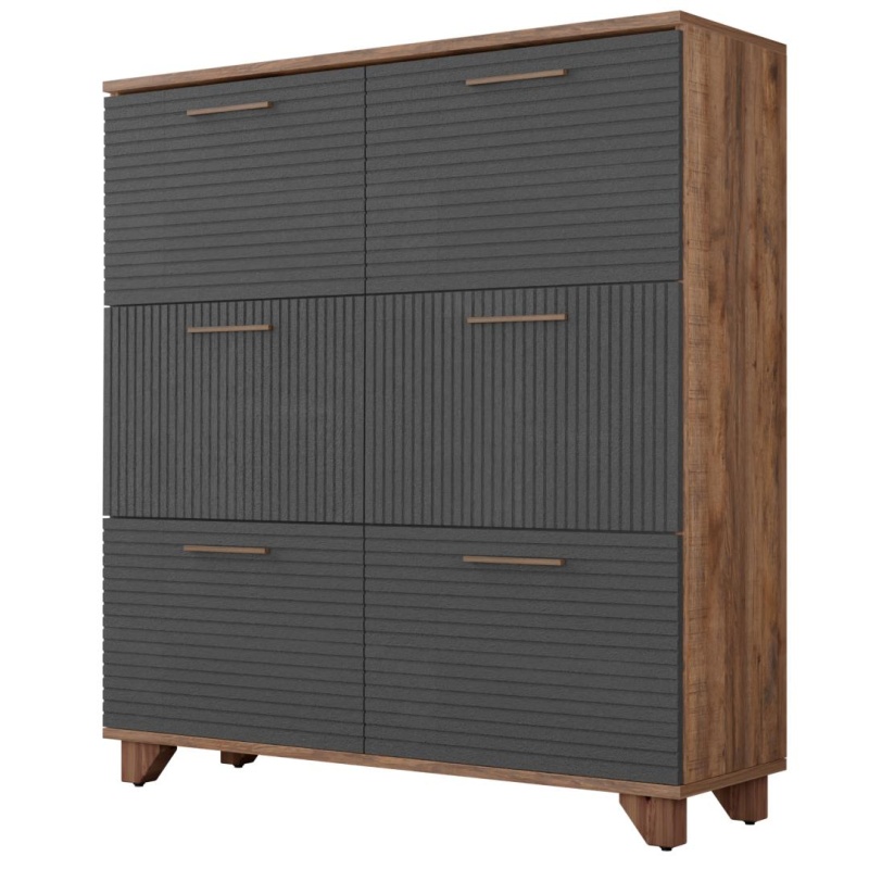 Копенгаген Обувница 6 ящиков (12 СТУЛЬЕВ) (Корпус: ЛДСП Дуб Самдал, Фасад: МДФ Серый графит)