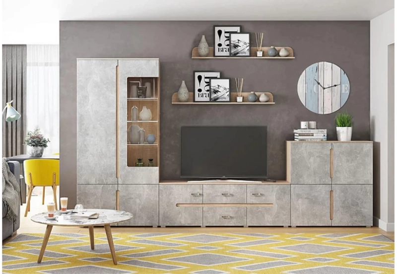 Гостиная Ким Тумба 4-х ств. (1000 (комод)) МИФ (Бетон графит, сонома)